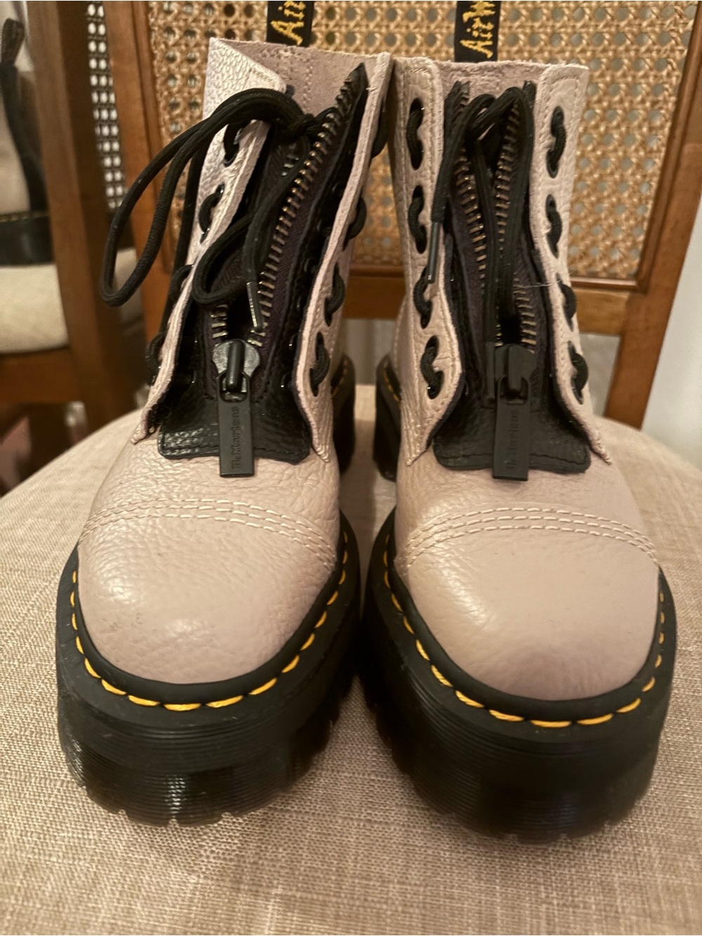 Dr Martens Platform Lace-Up Boots in cream with Black Trim sz. 7